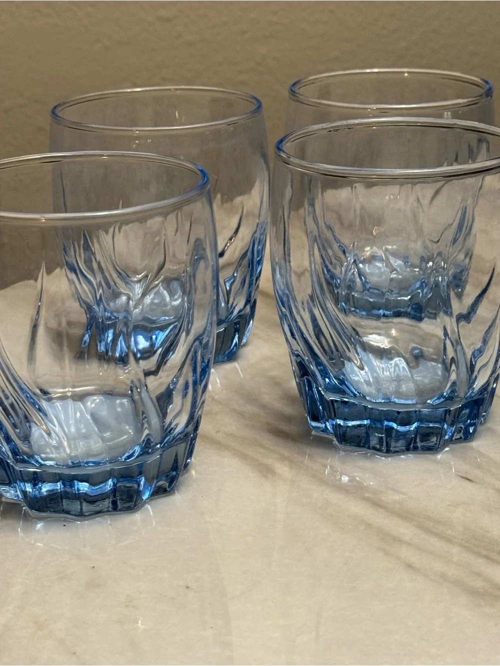 Mikasa motion Set of 4 Blue 4” H Glass Rocks Tumblers Round All Occasions